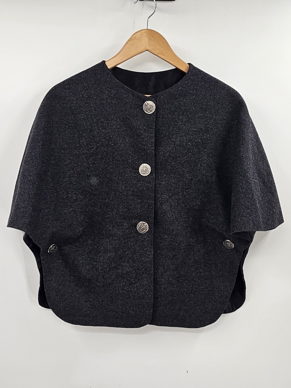 Gray Wool Blend Overcoat Cropped Cape Size XL
